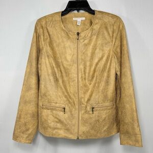 Snake Print Petite Faux Suede Jacket JM Collection Tan Gold Zip Up 10P